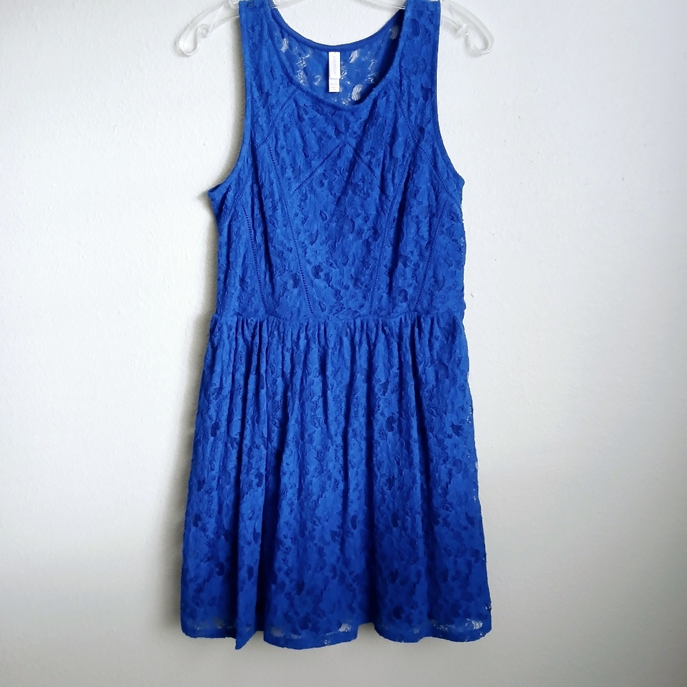 Xhilaration Dress Womens Size XL Royal Blue Lace Sleeveless Romantic
